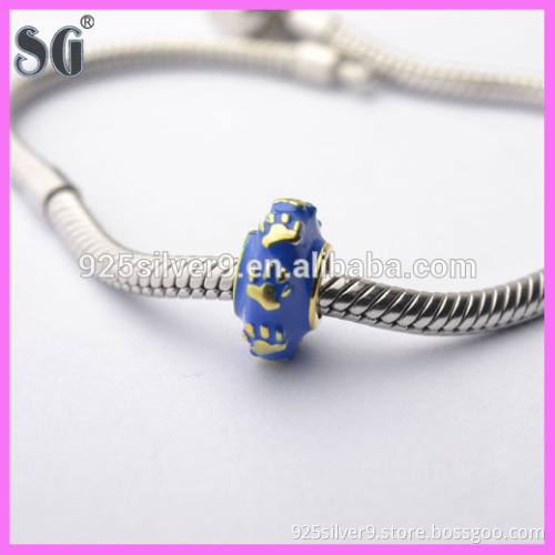 Bulk buy from china 18K Plating Handprints Blue Enamel Silver Charms Fits For European Bracelets & Necklaces& Pendants